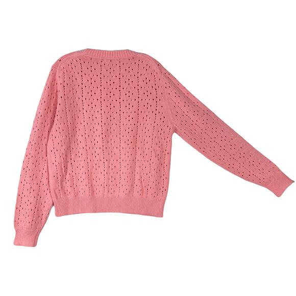 NWOT J CREW Sweater XL Pink Knit Pointelle Cotton Crewneck Ribbed-Detail Long-Sl - Picture 2 of 8